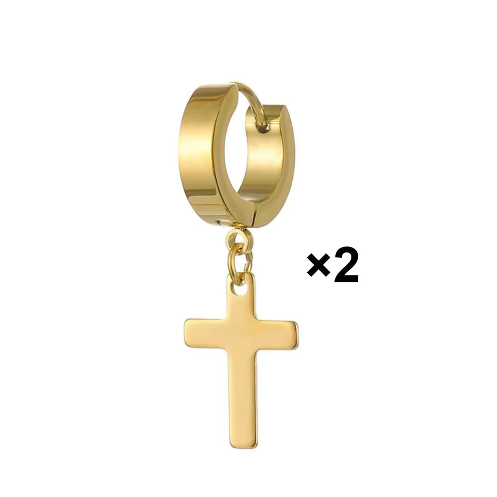 Dropshipping Hot Fashion Stainless Steel Cross Stud Earrings For Punk Men Jewelry