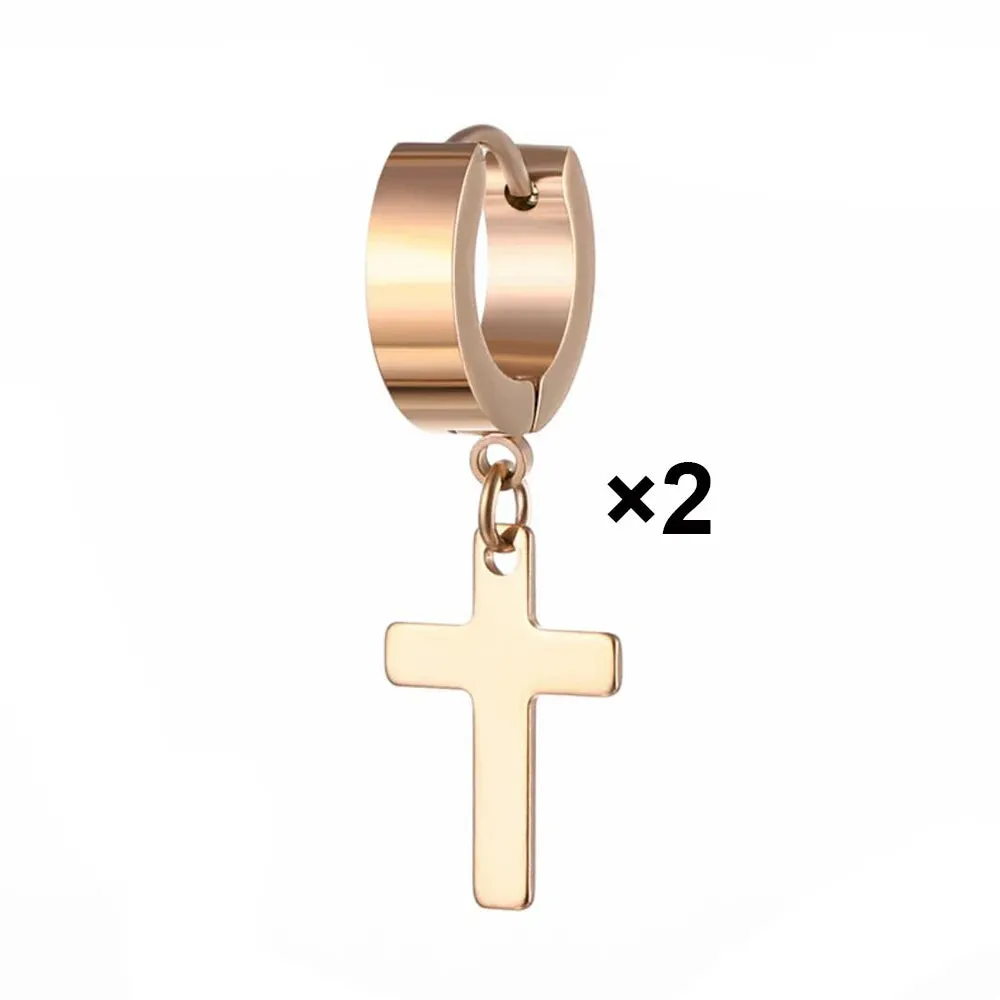 Dropshipping Hot Fashion Stainless Steel Cross Stud Earrings For Punk Men Jewelry