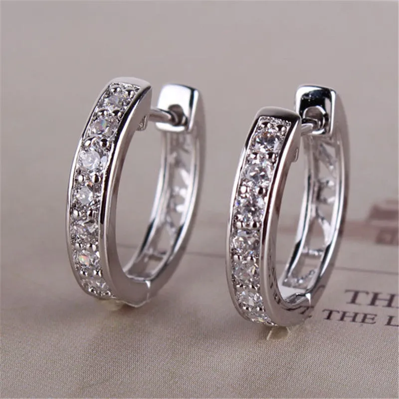 Earrings for Women White Crystals AAA Cubic Zirconia Hoop Earrings Women's Fashion Jewelry