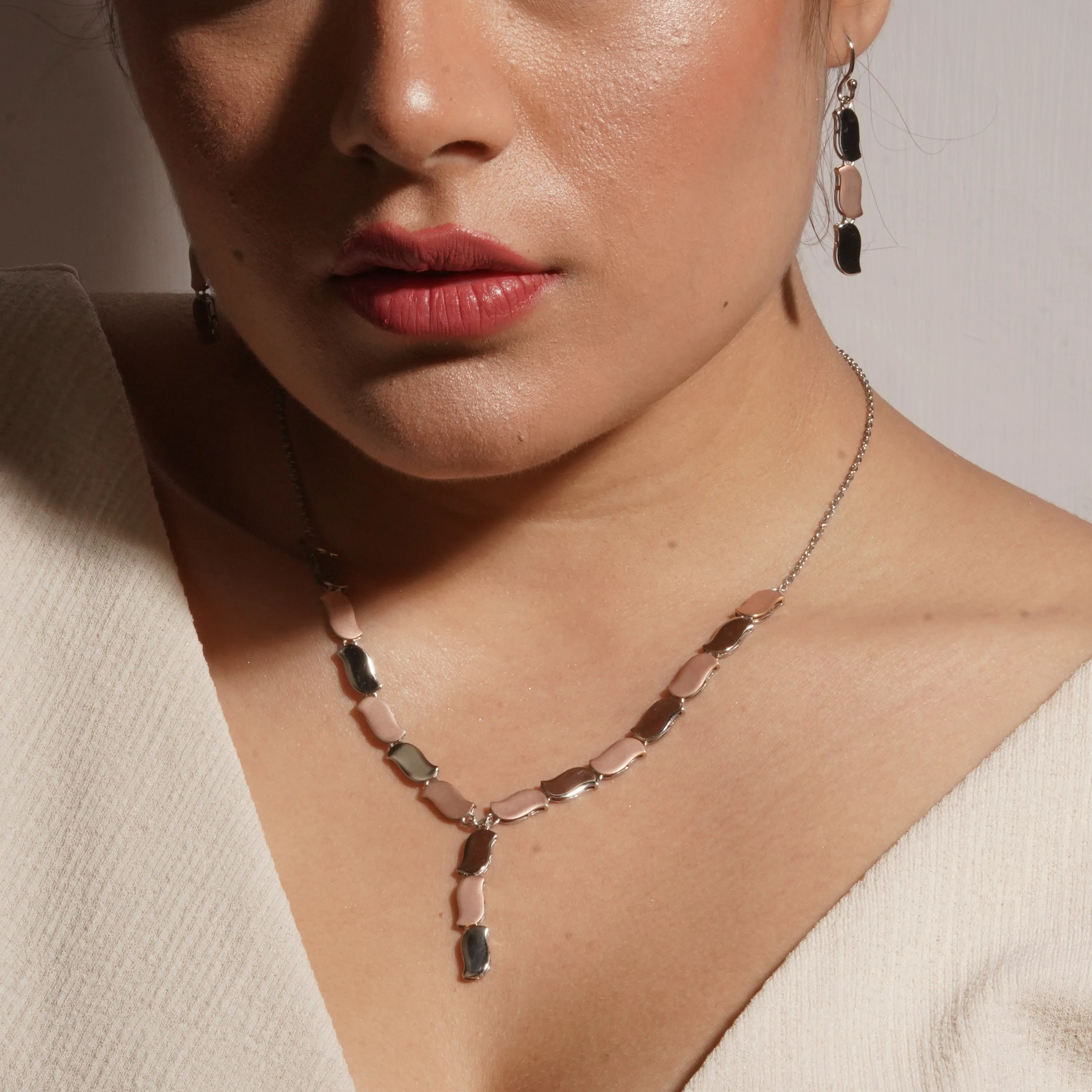 Elevate Your Style: Simple Designer Rose Gold Pendant Necklace Set By OLLUU