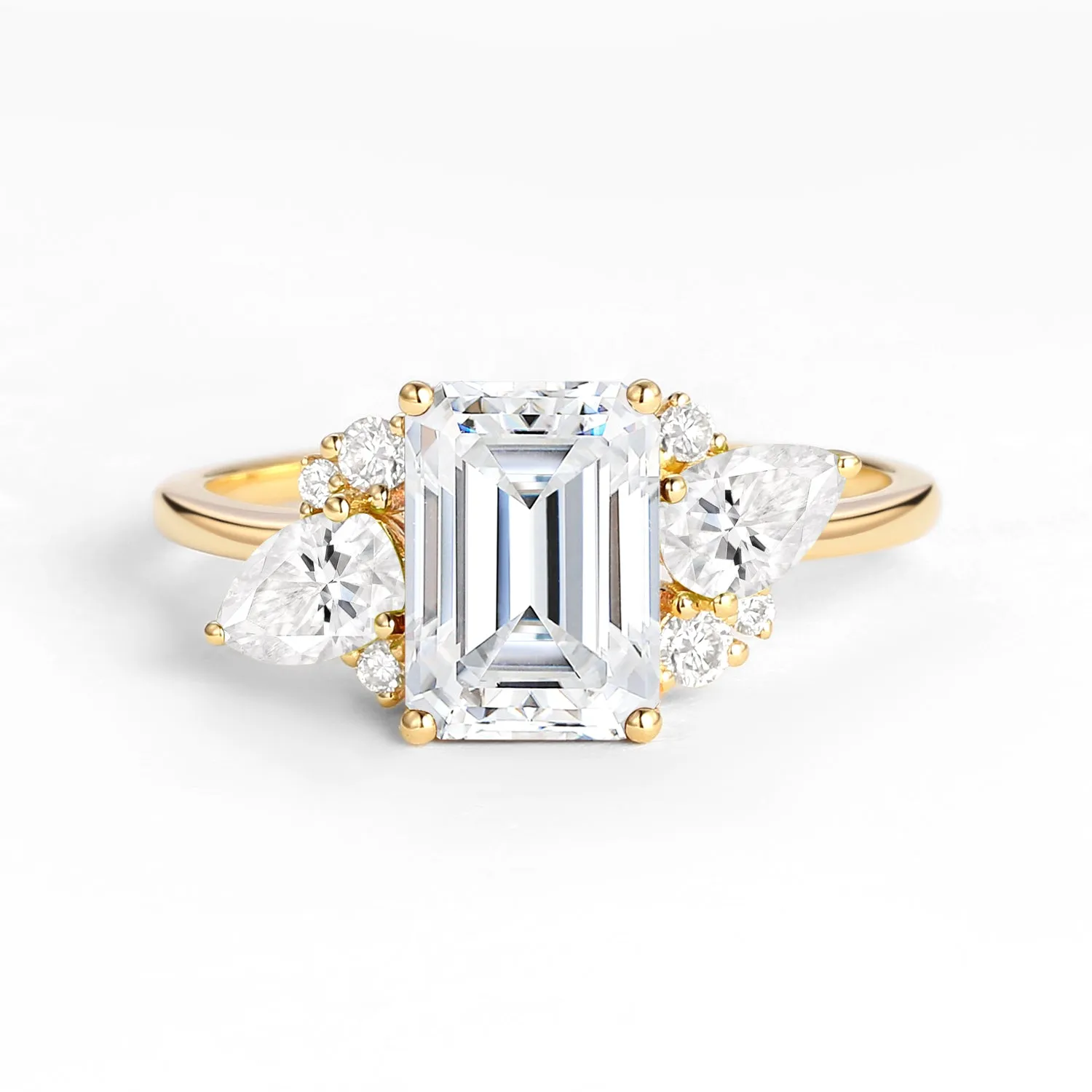 Emerald Cut Moissanite Double Pear Engagement Ring