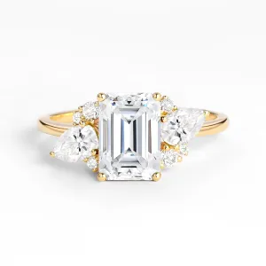 Emerald Cut Moissanite Double Pear Engagement Ring