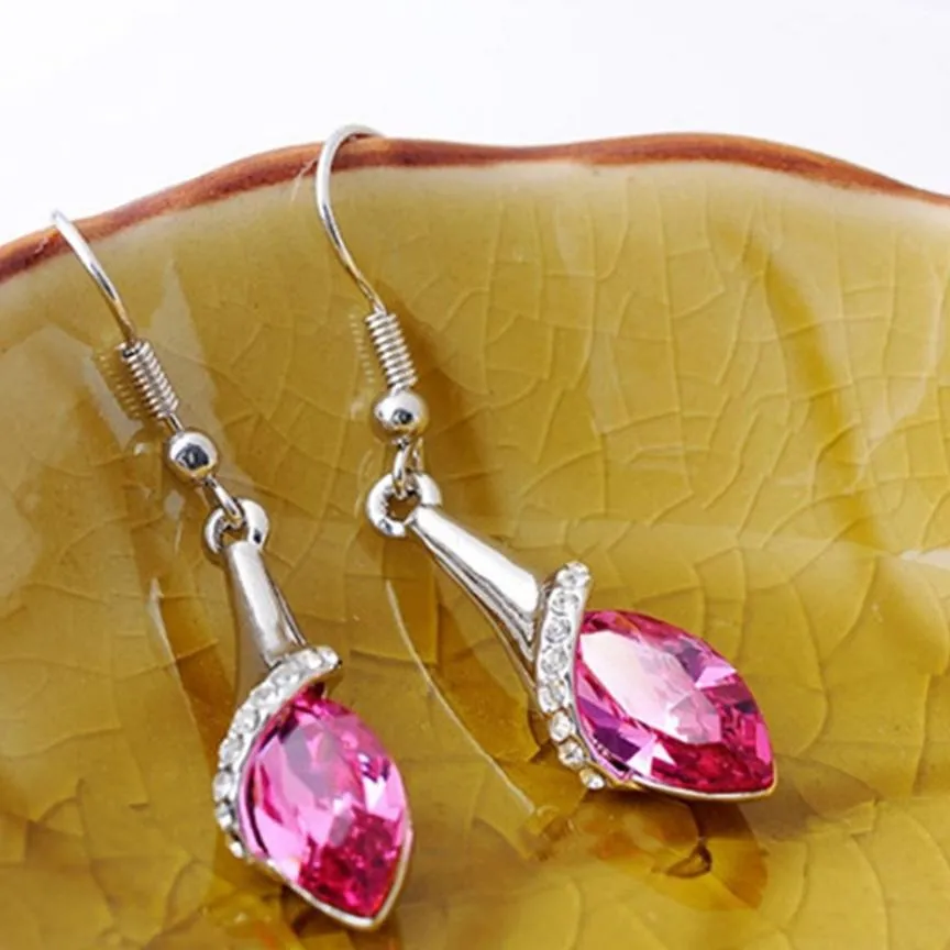 Ethnic Rhinestone Crystal Drop Earrings Women Lady Marquise Teardrop Earrings