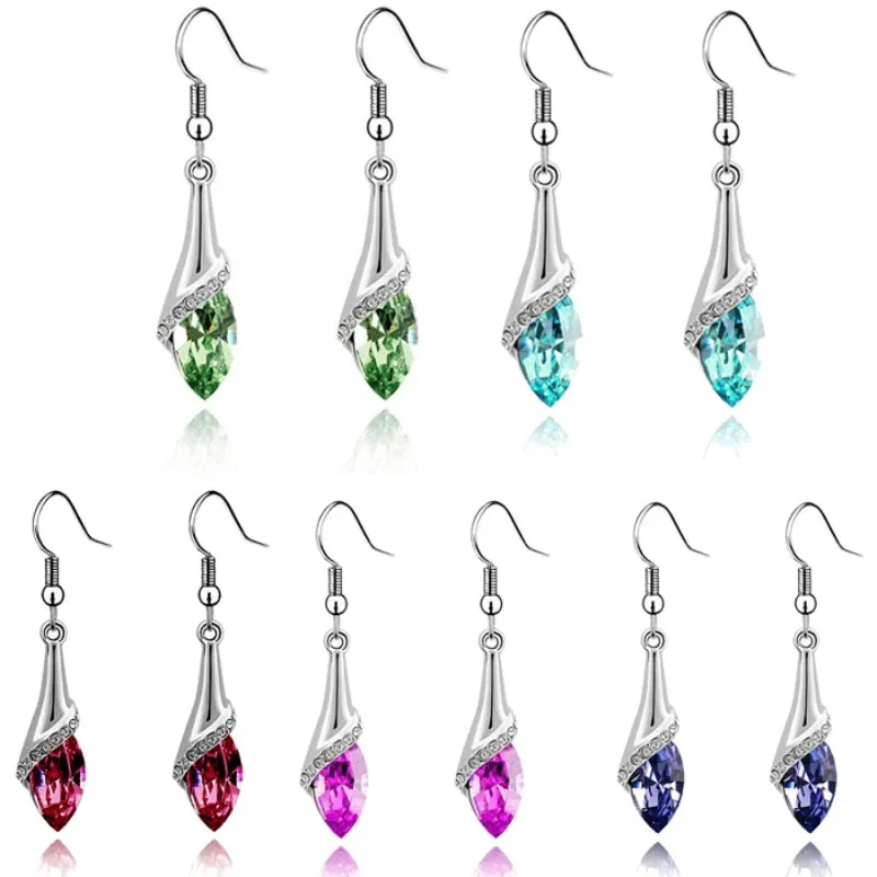 Ethnic Rhinestone Crystal Drop Earrings Women Lady Marquise Teardrop Earrings