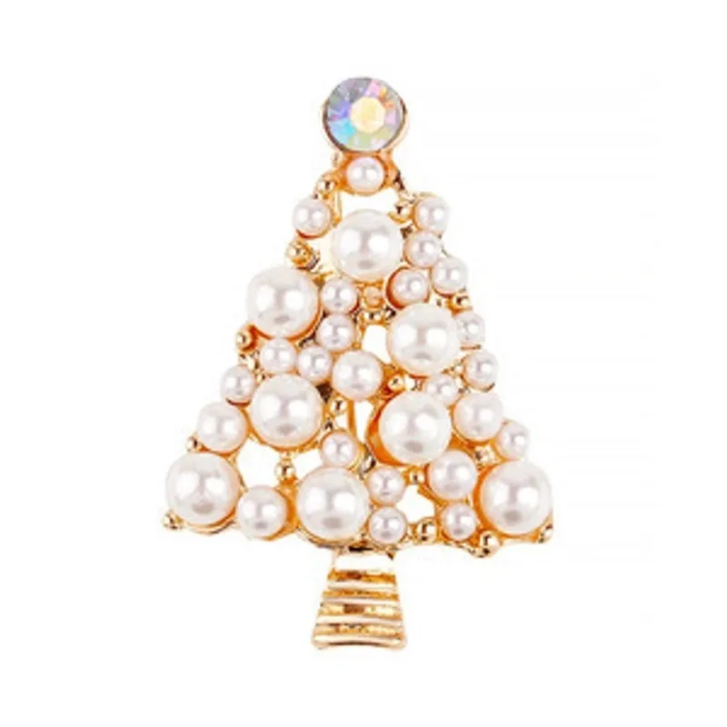 Ethnic Style Simple Style Christmas Tree Alloy Plating Inlay Pearl Zircon Women's Brooches 1 Piece