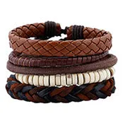 European And American Simple Retro Set Bracelet Braided Leather Punk Bracelet Men's Leather Bracelet