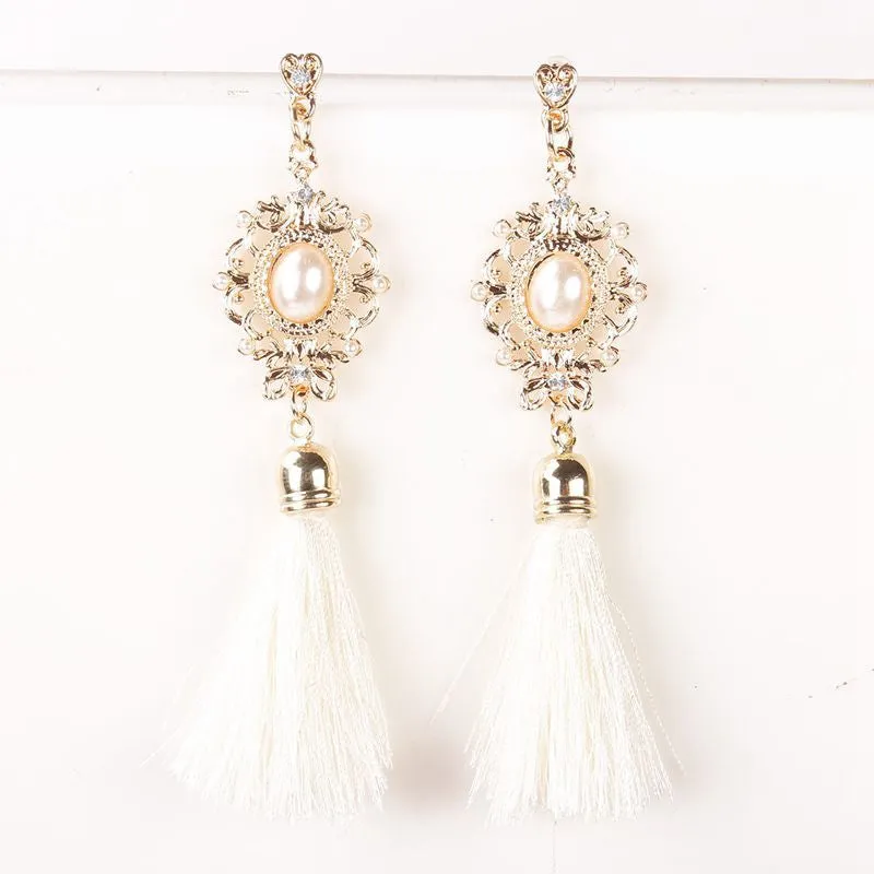 Fashion Accessories Gold Plated Women's Pearl Jewelry Tassel Earrings for Women Statement Drop Earring Brincos Vintage Gifts