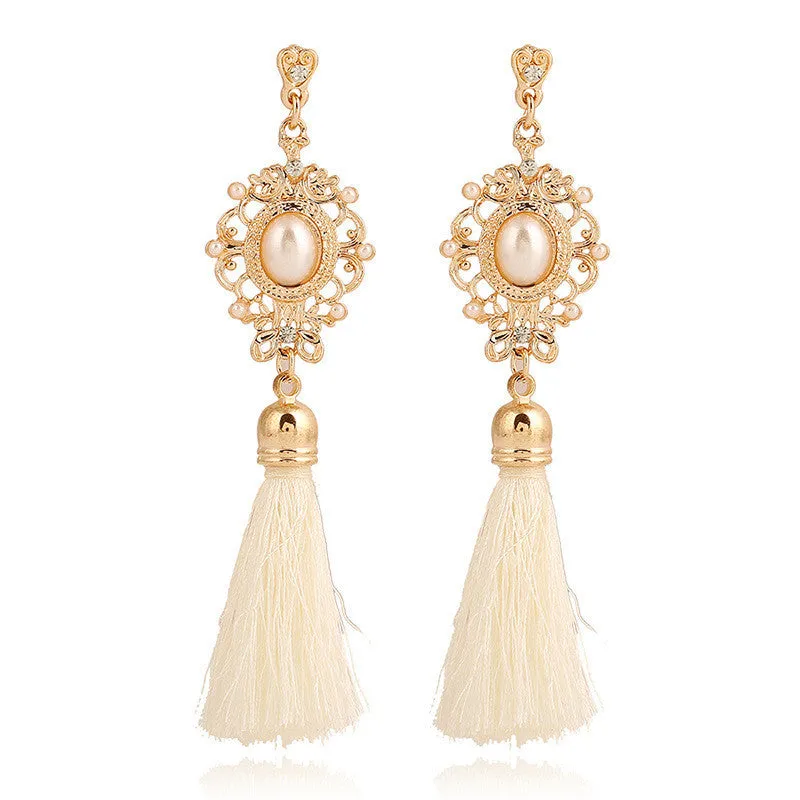 Fashion Accessories Gold Plated Women's Pearl Jewelry Tassel Earrings for Women Statement Drop Earring Brincos Vintage Gifts