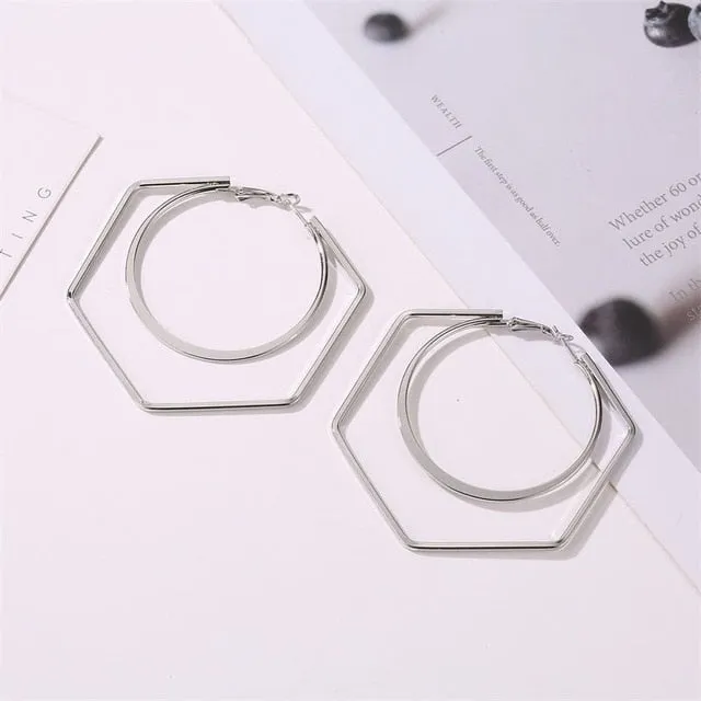 FashionSierra - Trendy Oversize Geometric Big Hoop Earrings