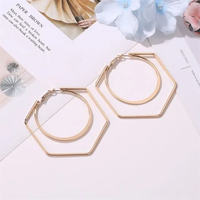 FashionSierra - Trendy Oversize Geometric Big Hoop Earrings