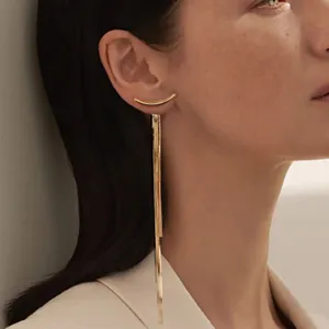 FashionSierra - Vintage Glossy Arc Bar Long Thread Tassel Drop Earrings