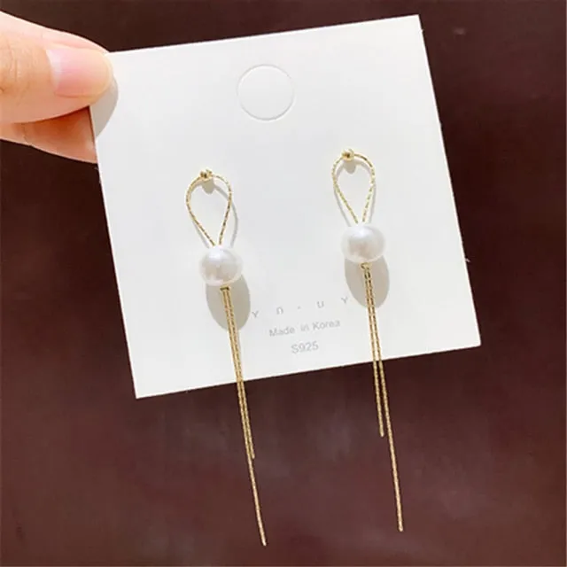 FashionSierra - Vintage Glossy Arc Bar Long Thread Tassel Drop Earrings