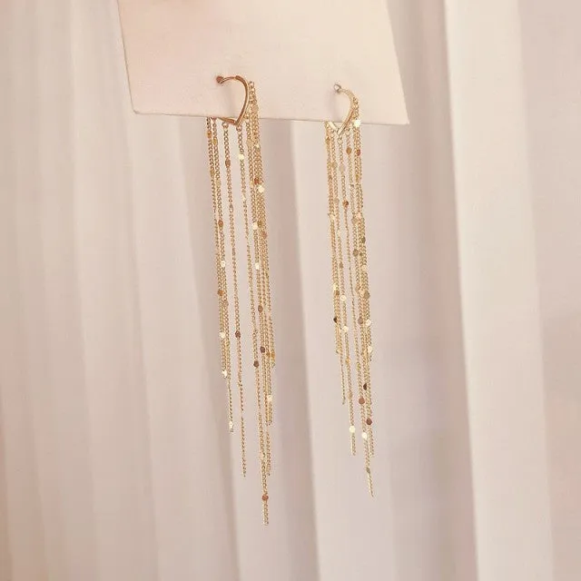 FashionSierra - Vintage Glossy Arc Bar Long Thread Tassel Drop Earrings