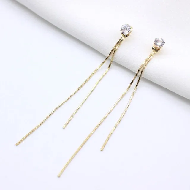 FashionSierra - Vintage Glossy Arc Bar Long Thread Tassel Drop Earrings