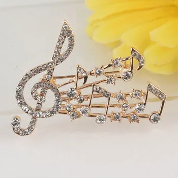 Free shipping Trendy Women's  Gold Color Musical Note Charm Pink Austrian Crystal Brooch Pin Gift Jewelry