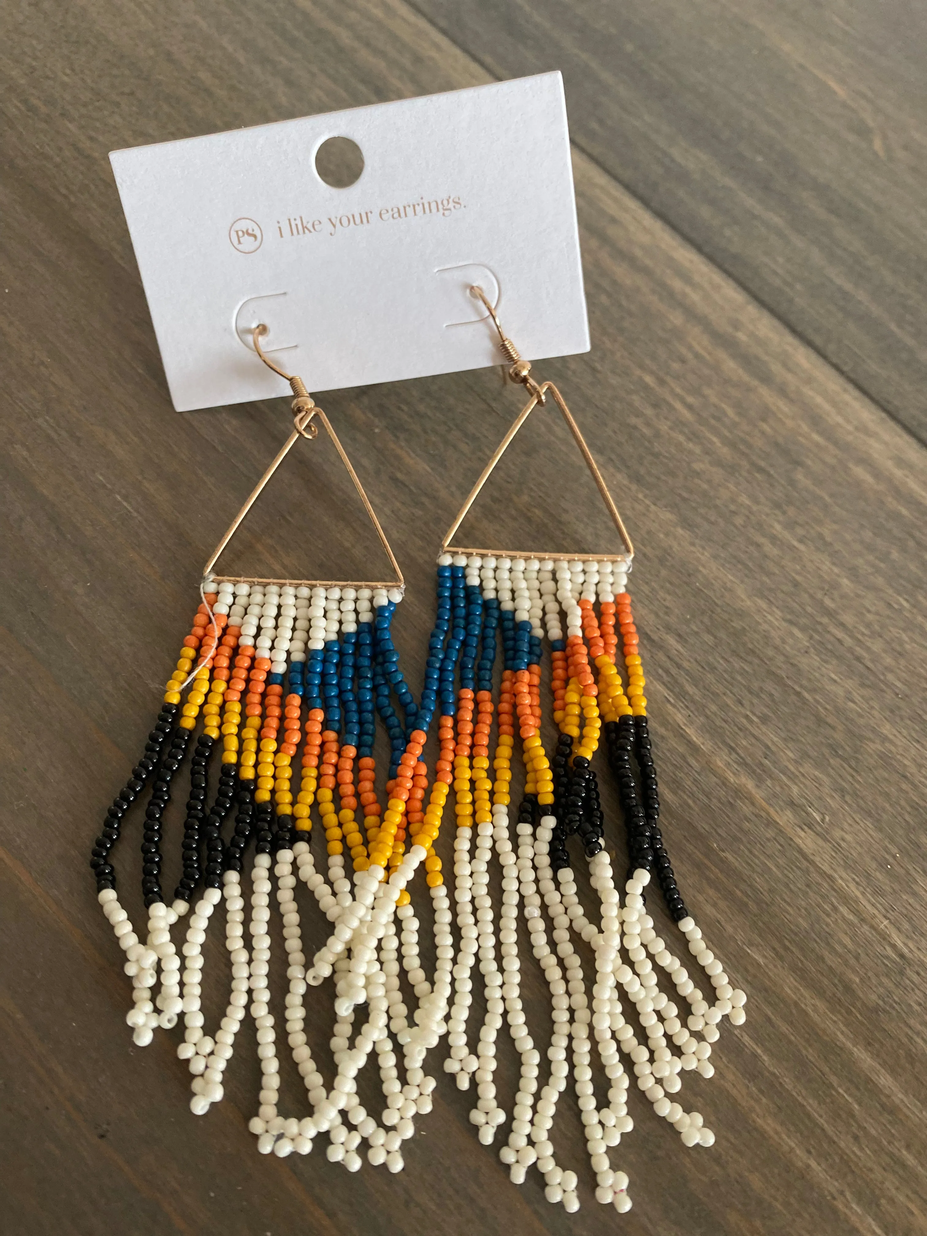 Fringe & stripes beaded boho earrings