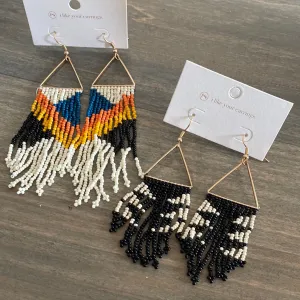 Fringe & stripes beaded boho earrings