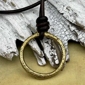 Glowing Raised Ridge Celtic Ring Money Leather Necklace | Artifact #8363