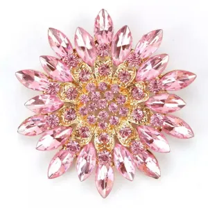 Gold Rhinestone Brooch - Style 4 Pink