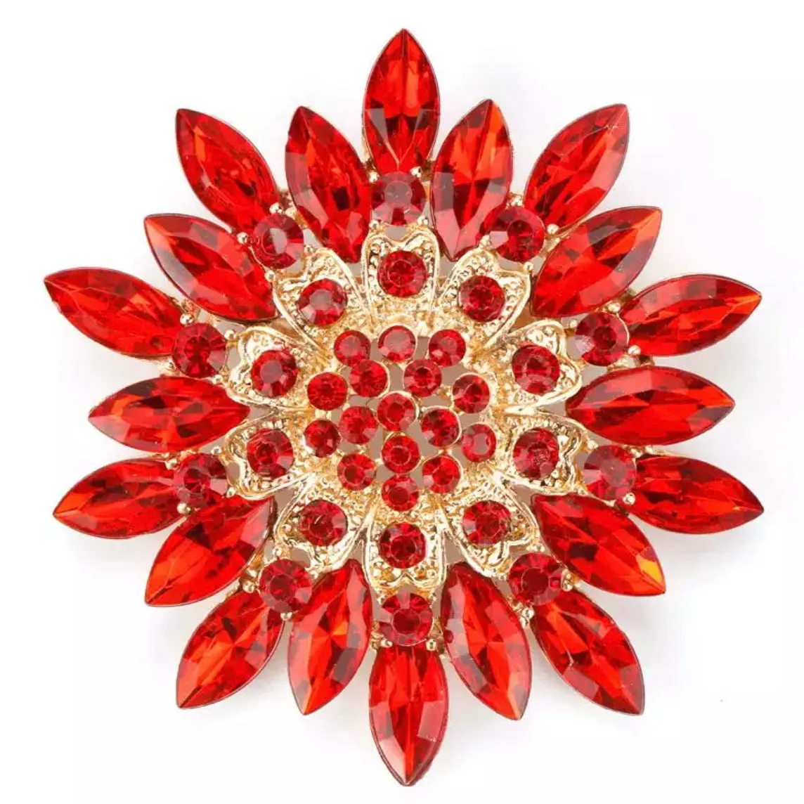 Gold Rhinestone Brooch - Style 4 Red