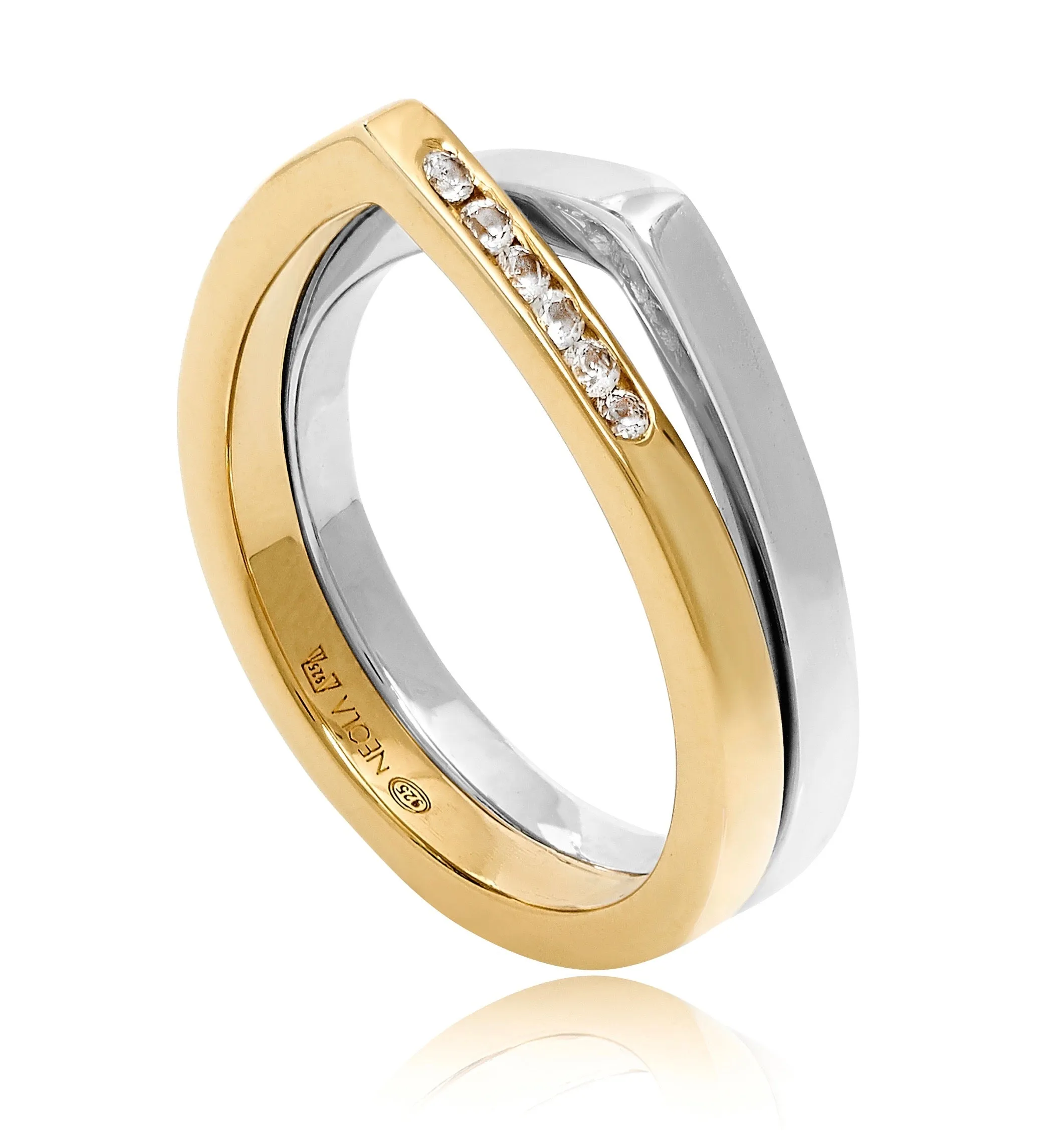 Gold Silver Ring Pave Cara