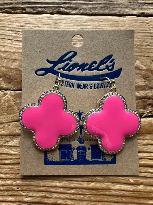 Hot Pink Clover Dangling Earrings