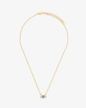 Iced Blue Opal Mini Evil Eye Necklace - Gold