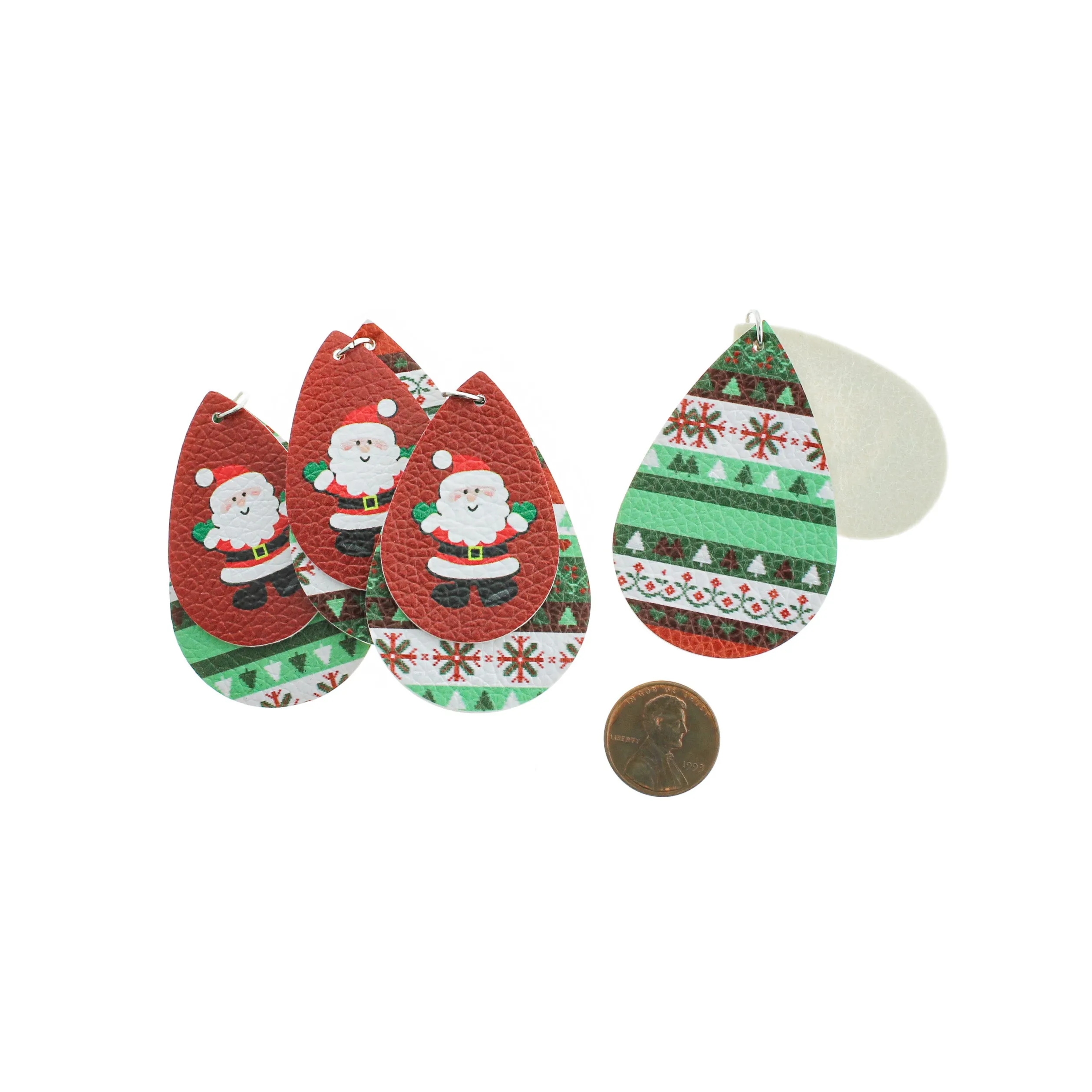 Imitation Leather Teardrop Pendants - Classic Christmas Sweater Santa - 1 Pair 2 Pieces - LP153