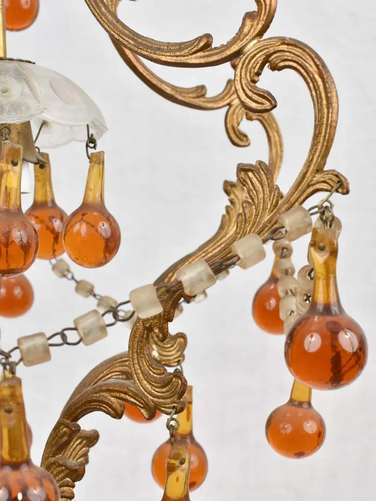 Italian chandelier, amber glass pendants 32", 1950