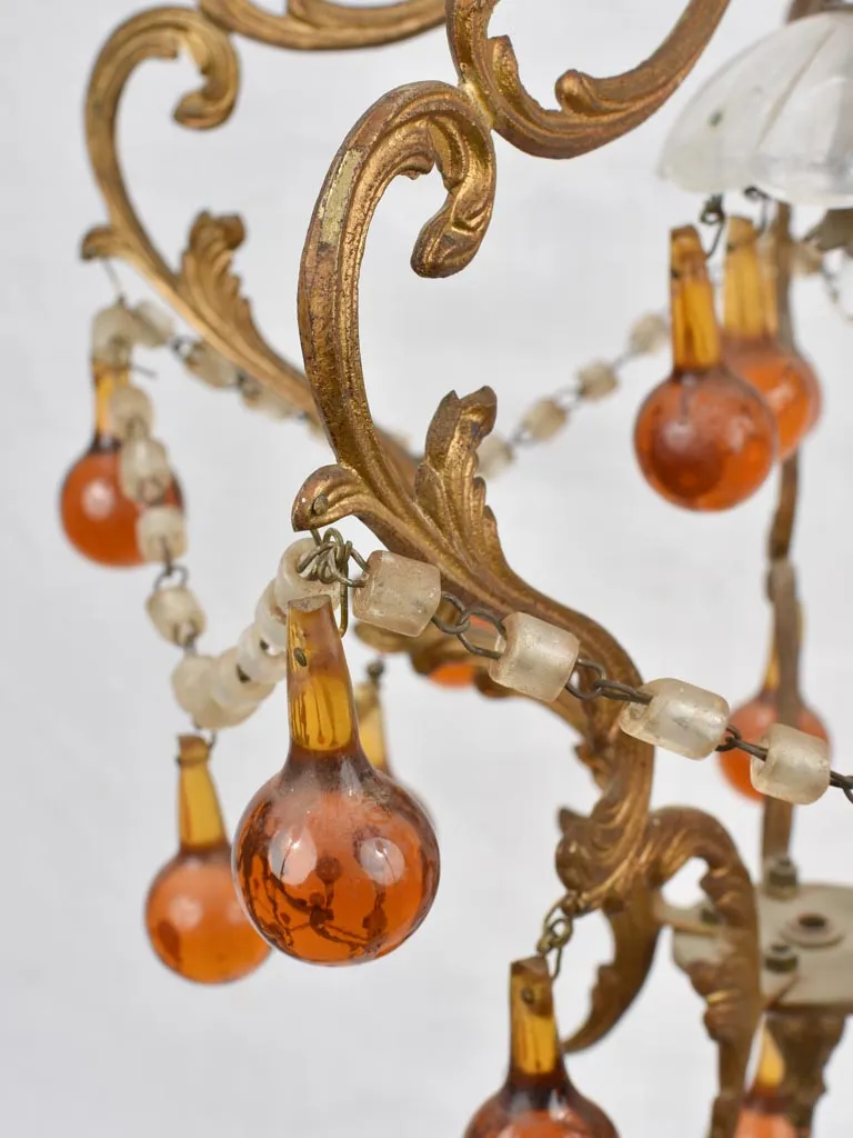 Italian chandelier, amber glass pendants 32", 1950