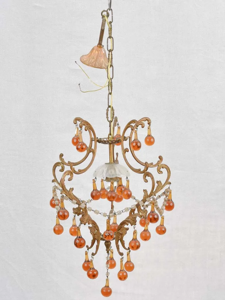 Italian chandelier, amber glass pendants 32", 1950