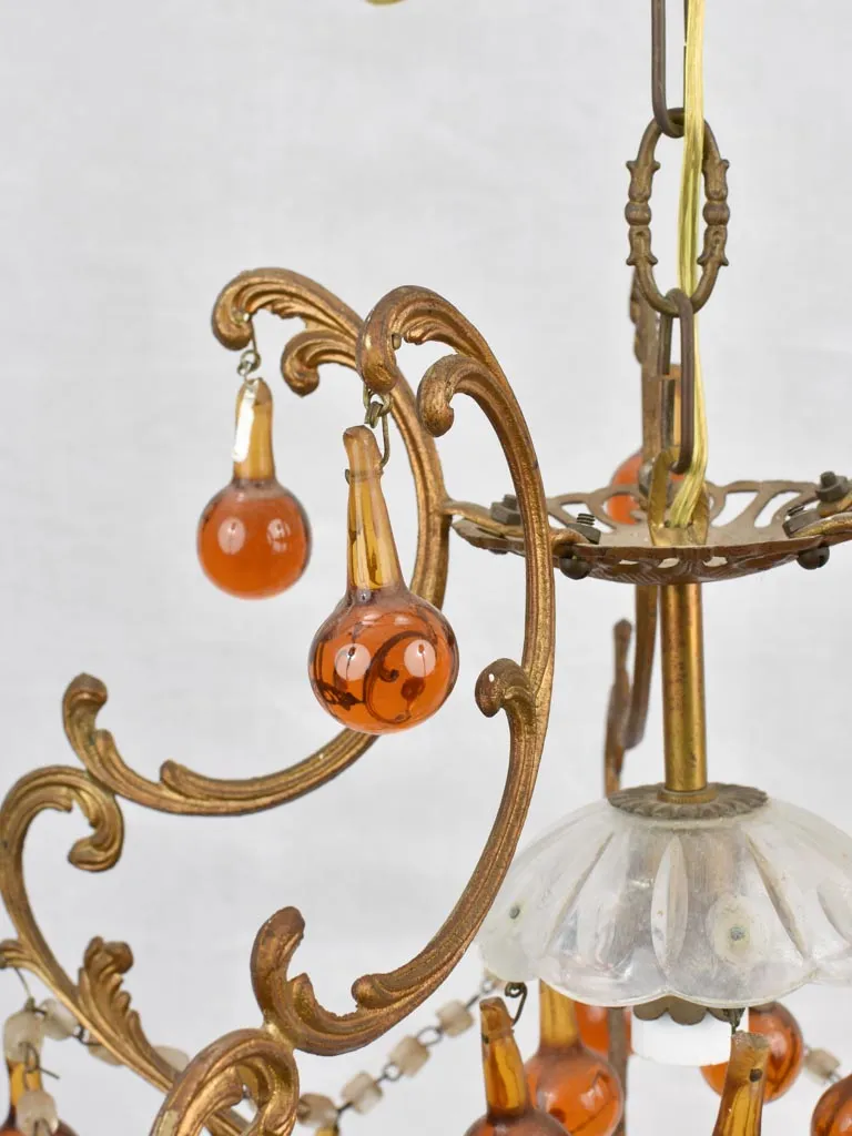 Italian chandelier, amber glass pendants 32", 1950