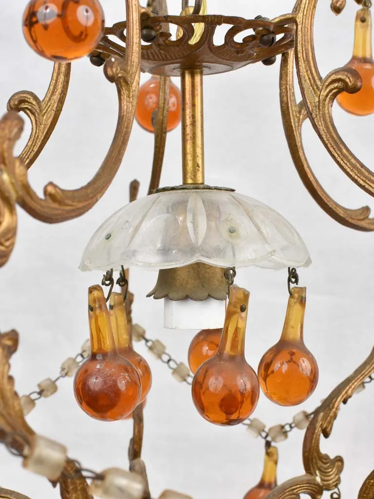 Italian chandelier, amber glass pendants 32", 1950