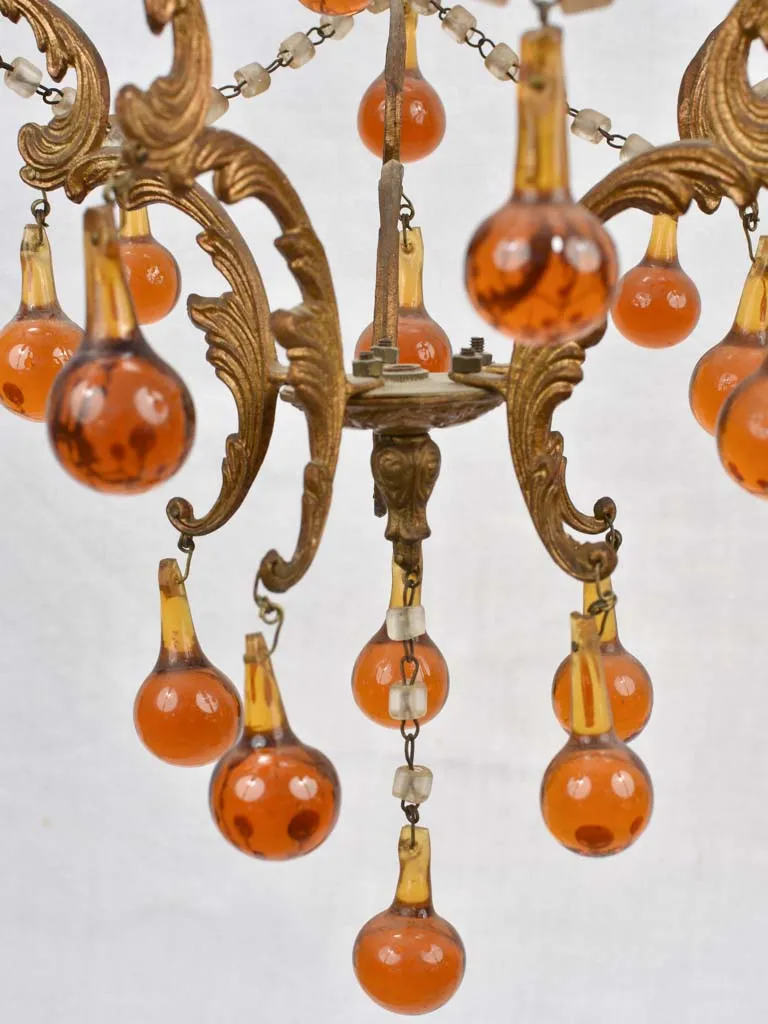 Italian chandelier, amber glass pendants 32", 1950