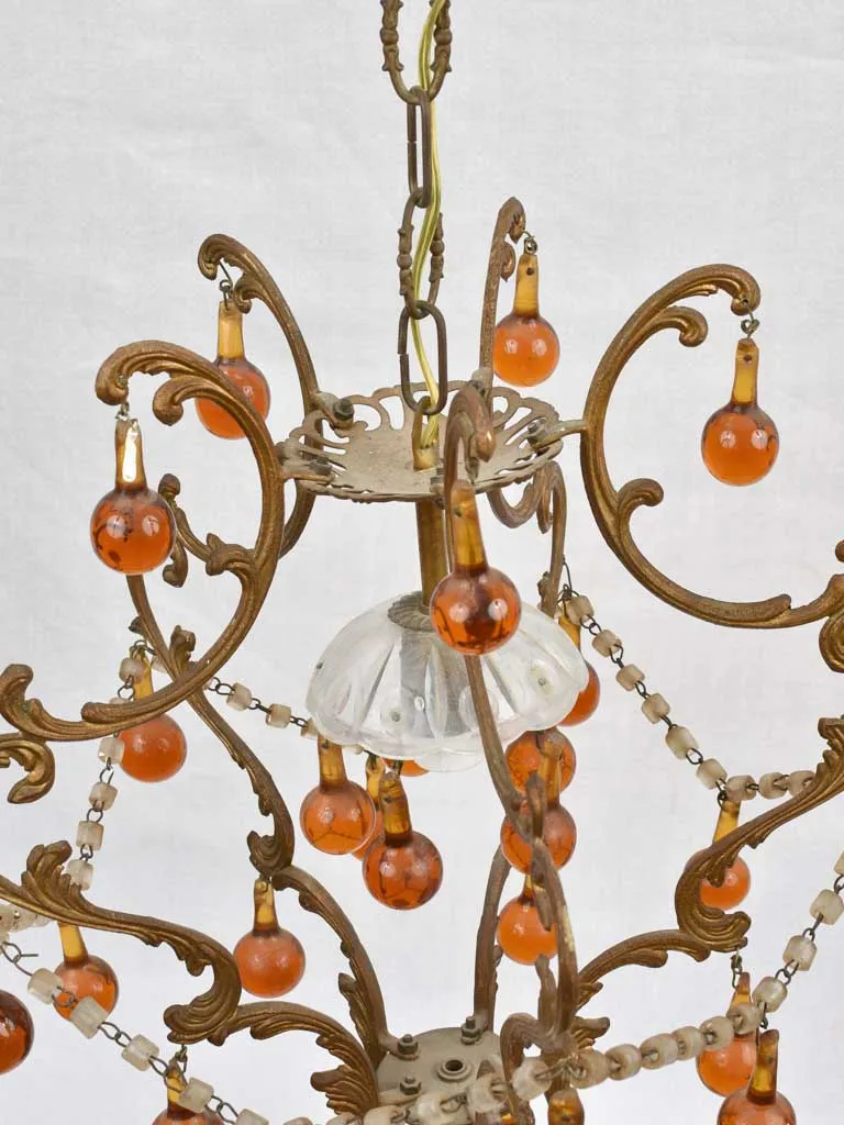 Italian chandelier, amber glass pendants 32", 1950