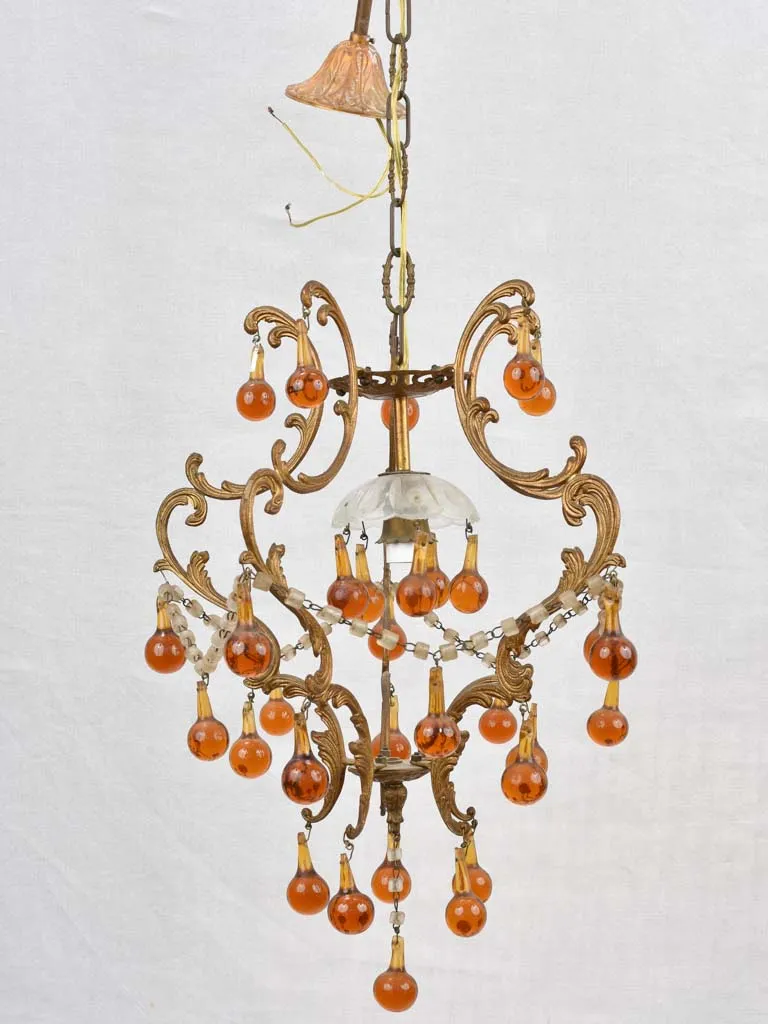 Italian chandelier, amber glass pendants 32", 1950