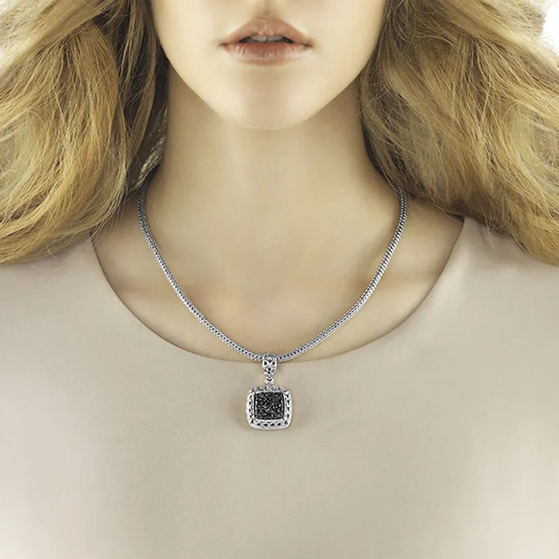 John Hardy Classic Chain Square Pendant with Black Sapphire