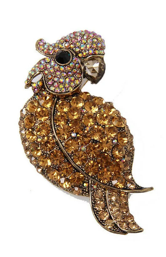 Large Parrot Rhinestone Diamante Brooch