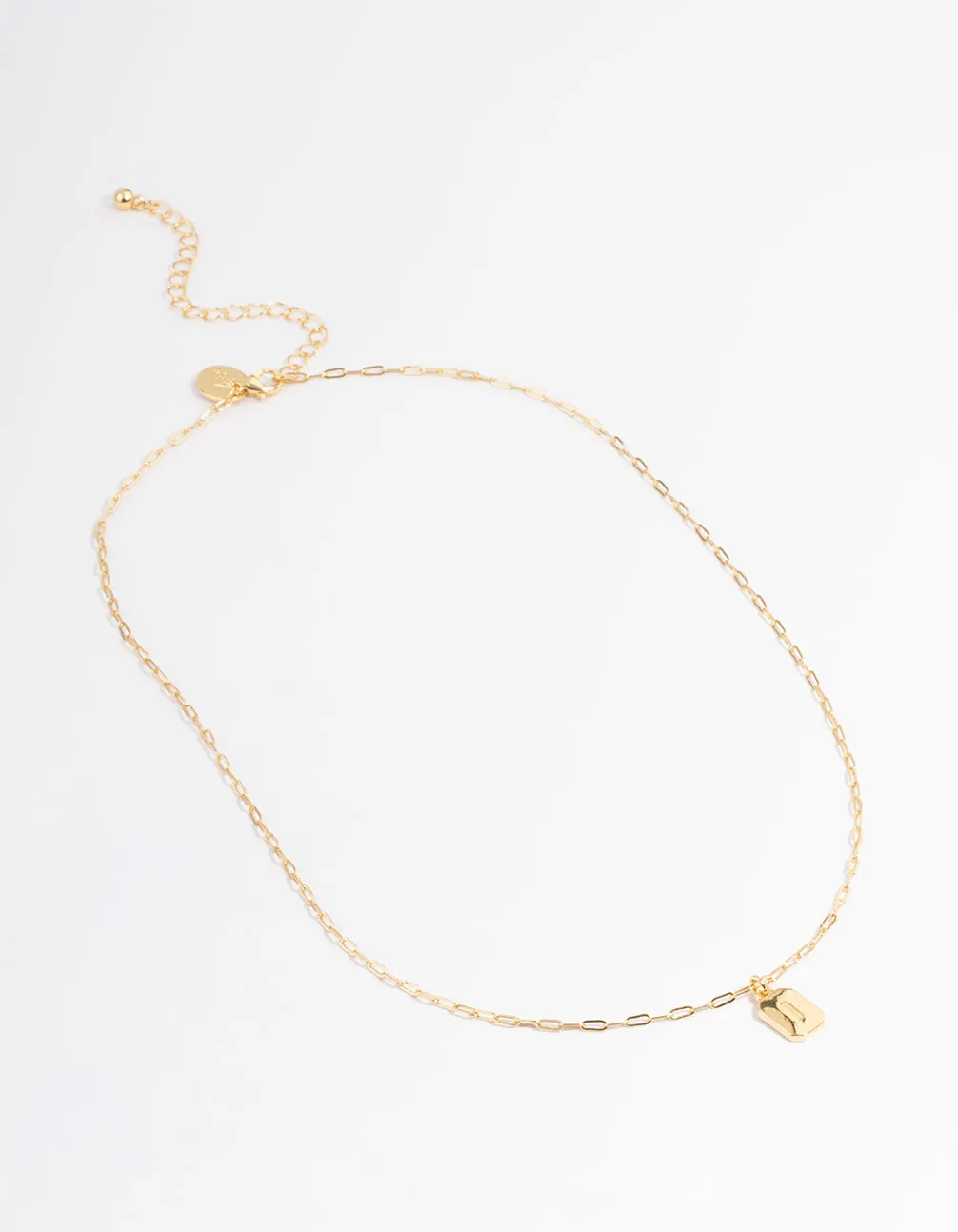 Letter I Gold Plated Rectangle Pendant Initial Necklace