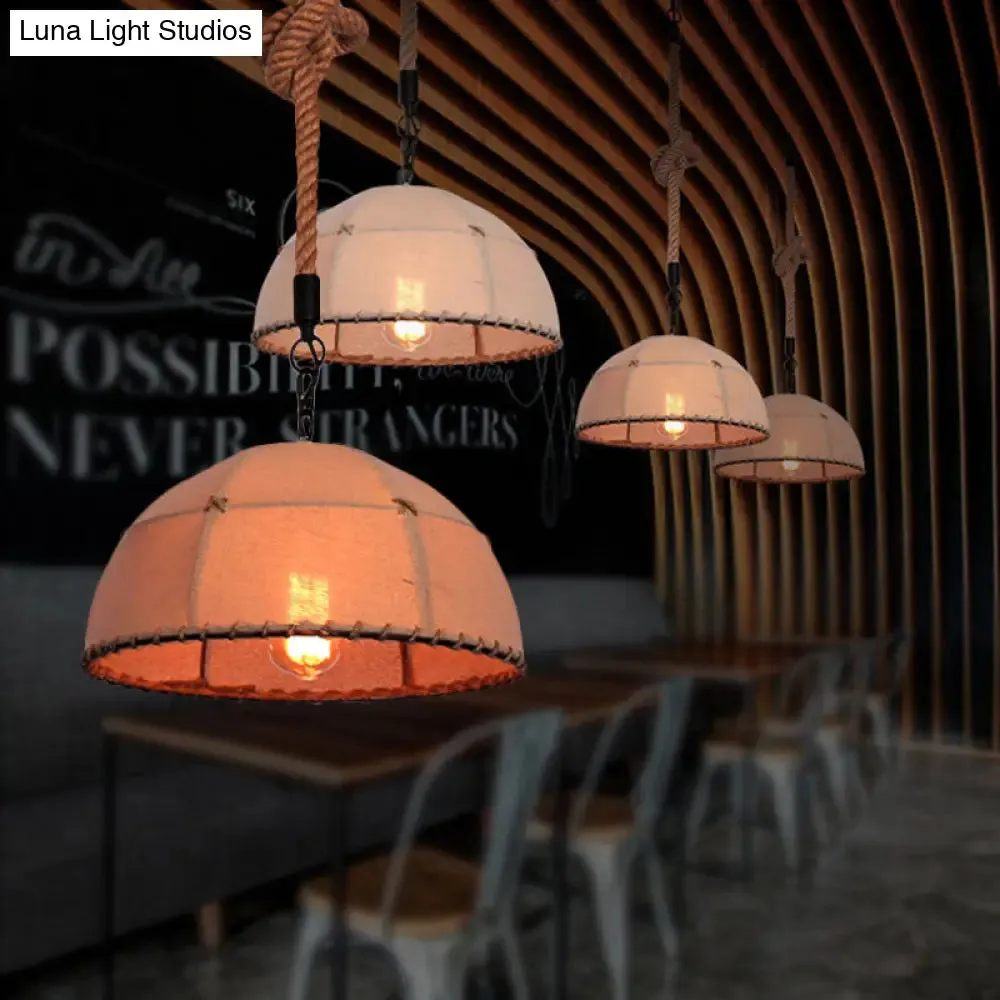 Lodge Style Hanging Fabric and Rope Pendant Light - 14"/18" Dome Shade in Beige for Restaurants