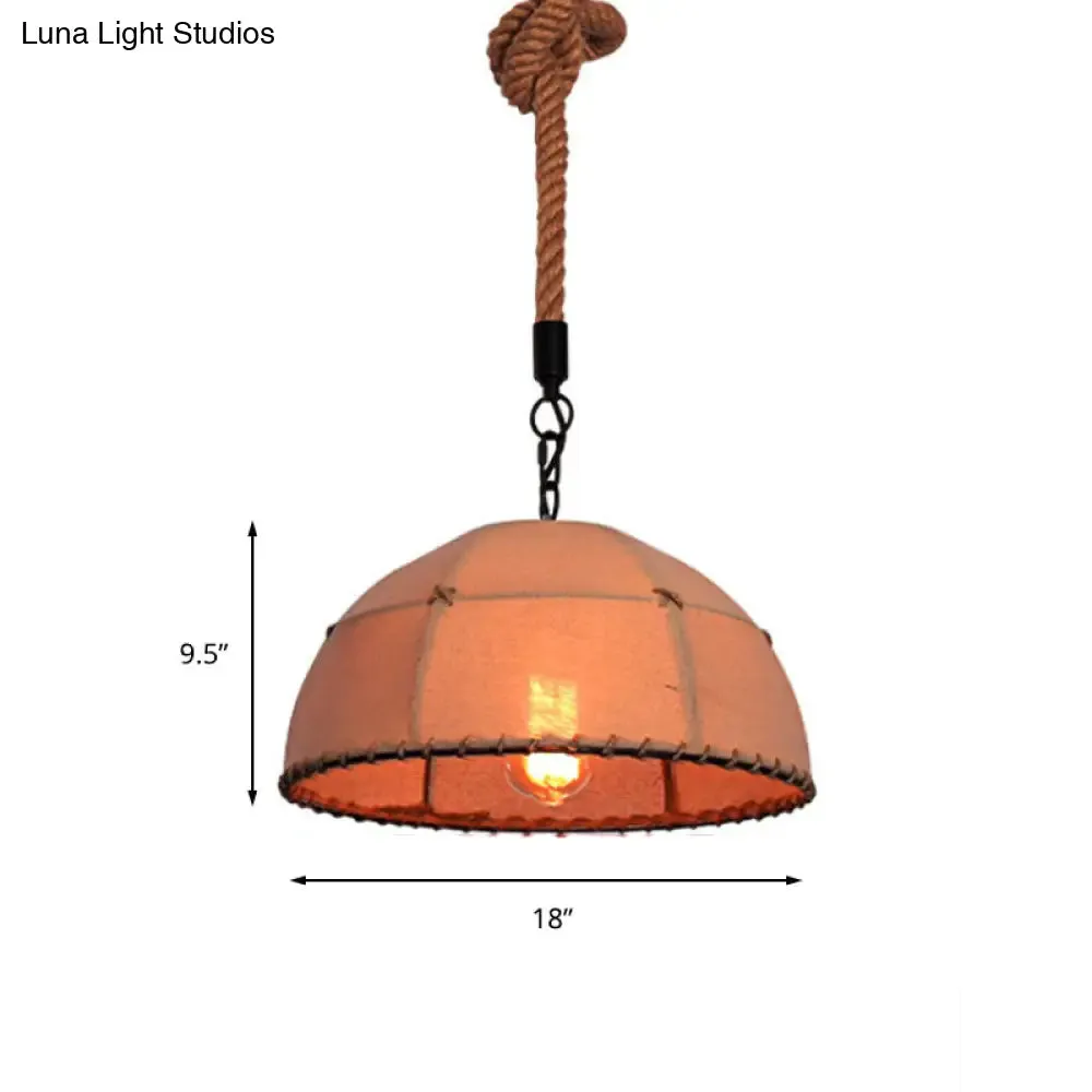 Lodge Style Hanging Fabric and Rope Pendant Light - 14"/18" Dome Shade in Beige for Restaurants