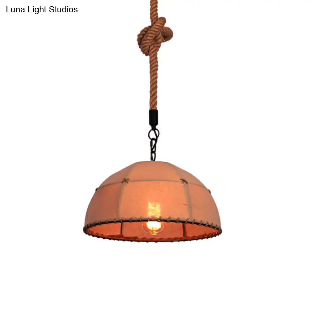 Lodge Style Hanging Fabric and Rope Pendant Light - 14"/18" Dome Shade in Beige for Restaurants