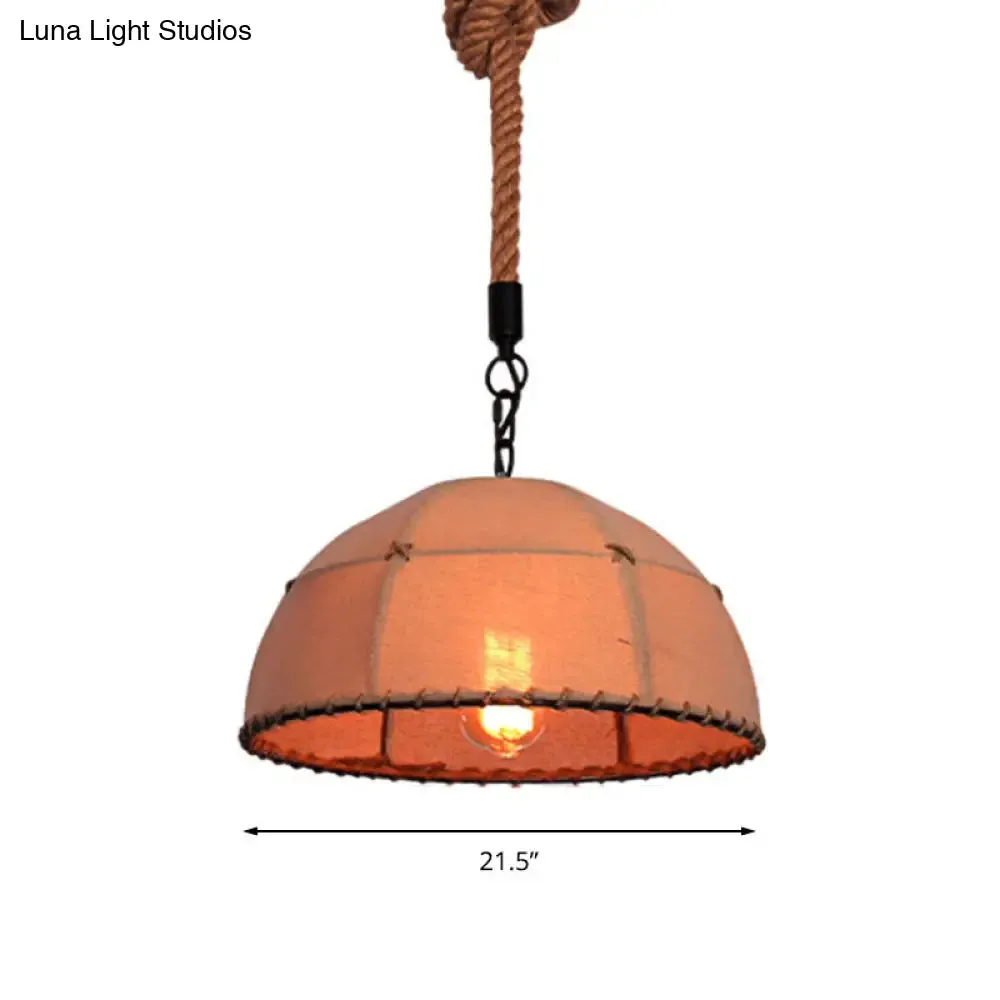 Lodge Style Hanging Fabric and Rope Pendant Light - 14"/18" Dome Shade in Beige for Restaurants