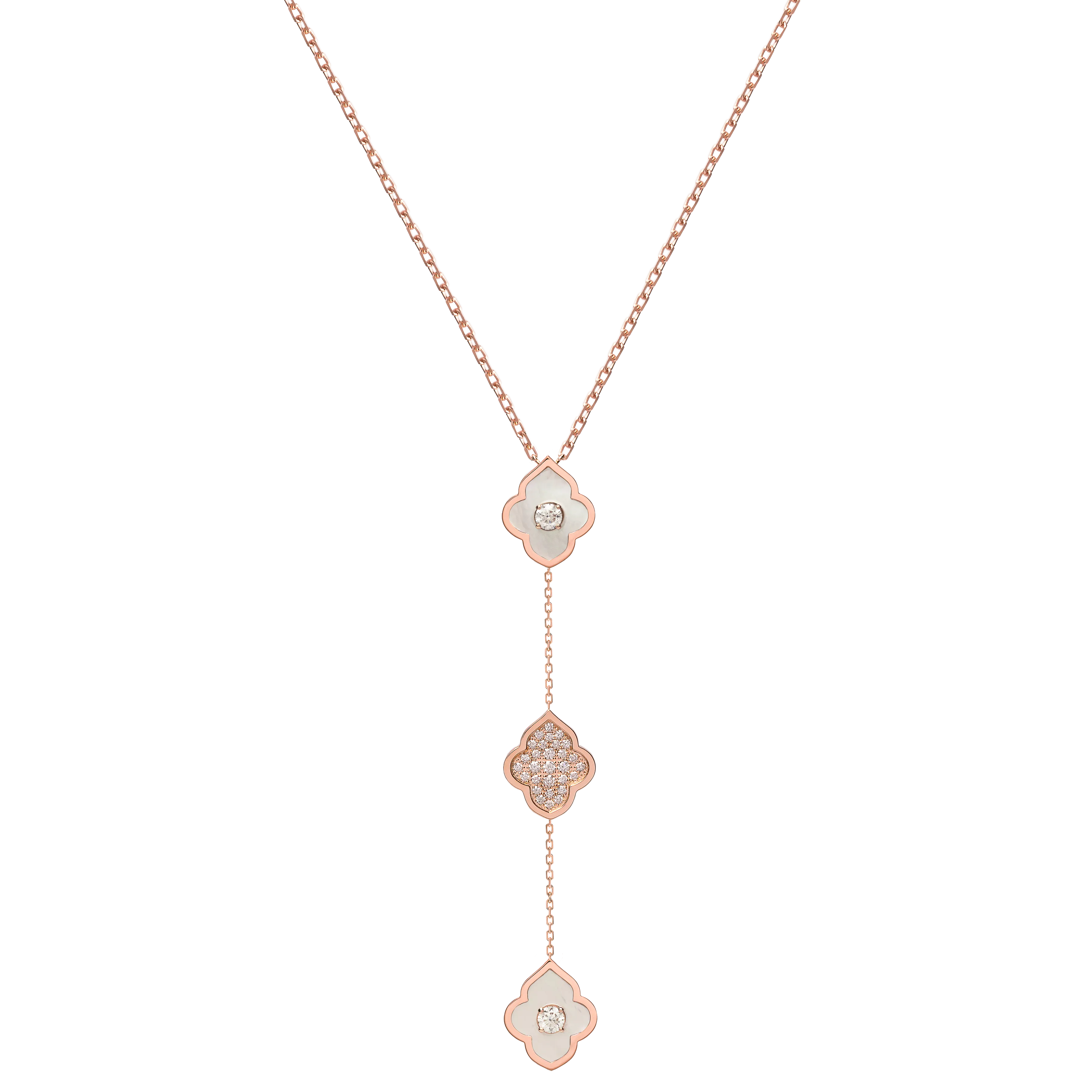 LUCE COLOUR - NECKLACE ROSE GOLD PAVE MOTHER OF PEARL & 2 DIAMONDS S