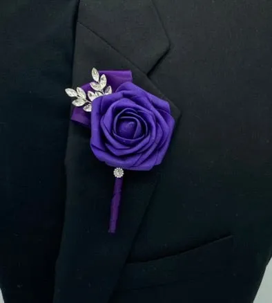 MACY~ Purple Satin Roses Cascade Waterfall Brooch Bouquet l Corsage l Boutonniere