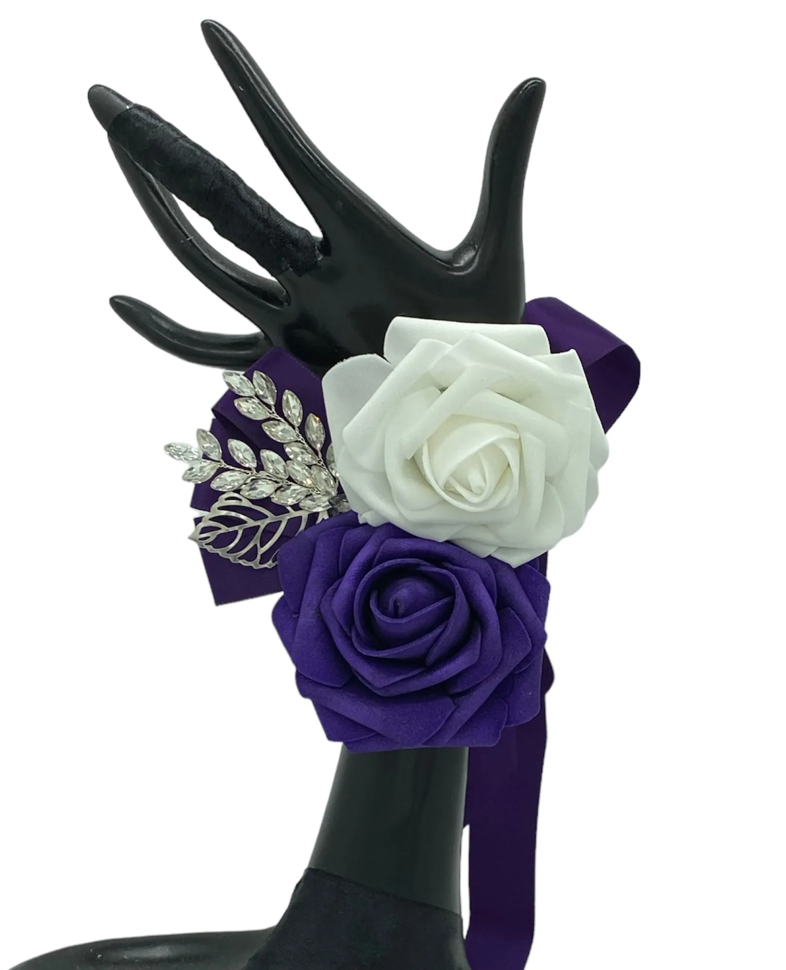 MACY~ Purple Satin Roses Cascade Waterfall Brooch Bouquet l Corsage l Boutonniere