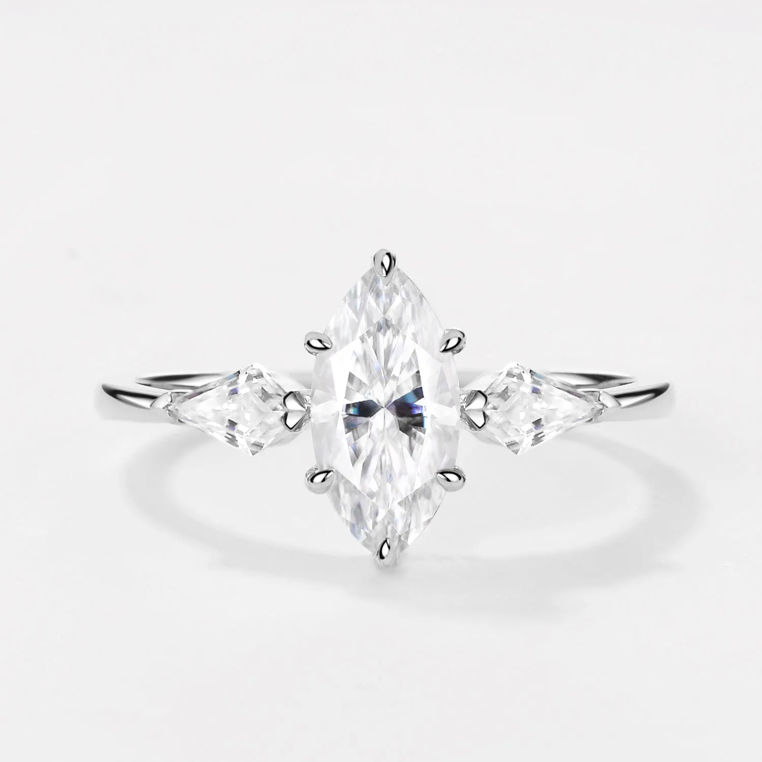 Marquise Cut Moissanite Classic Three-stone Engagement Ring