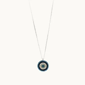 Mediterranean Style Sterling Silver Cubic Zirconia Round Pendant Necklace