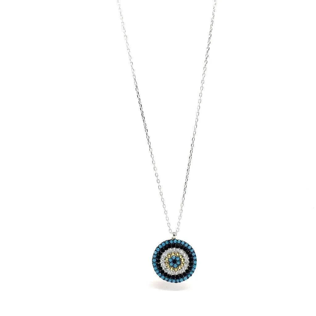 Mediterranean Style Sterling Silver Cubic Zirconia Round Pendant Necklace