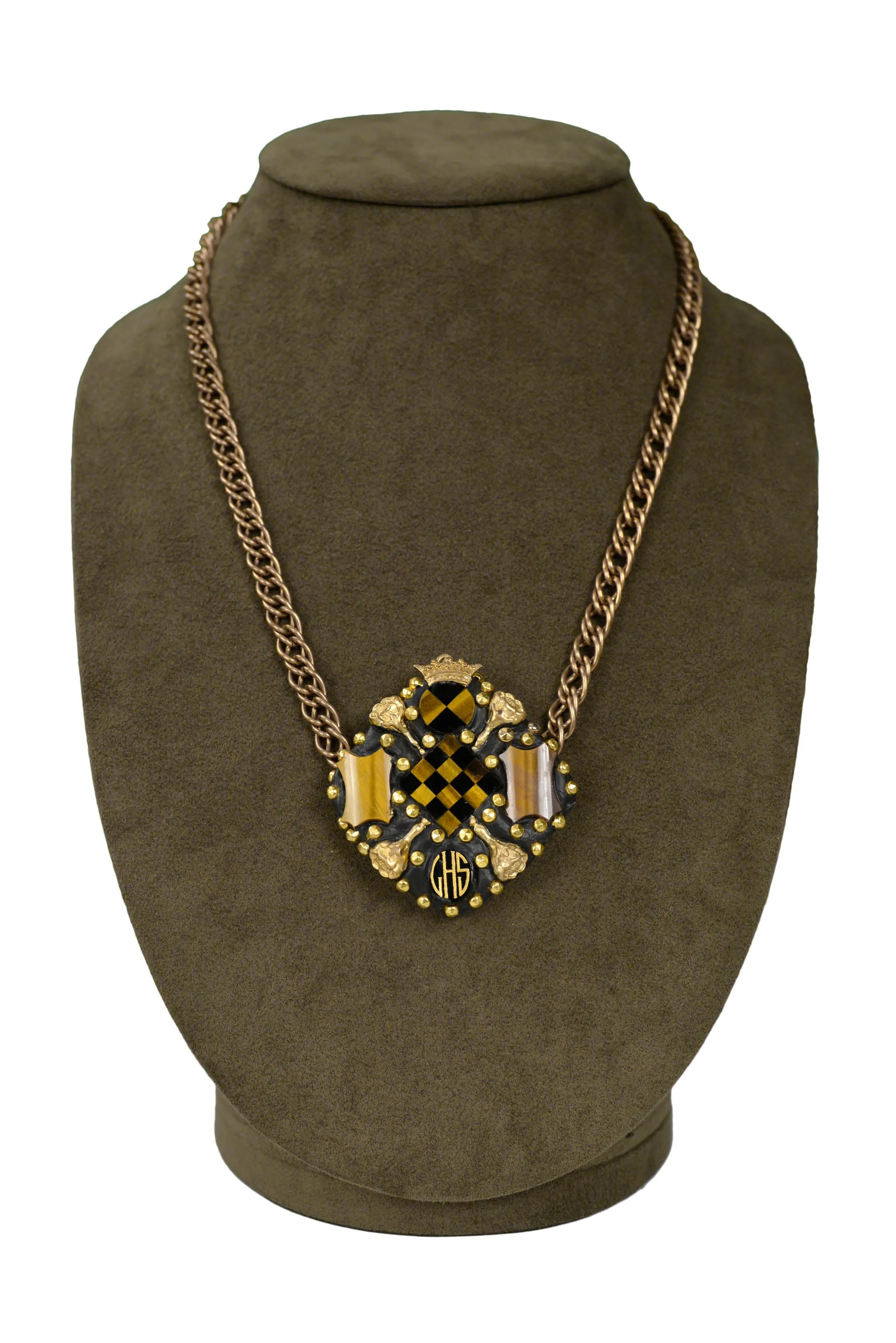 MINADEO TIGER EYE & ONYX MONOGRAM NECKLACE